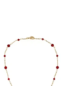 Gold Tone Red Teardrop Red Bead Chain Necklace 18"