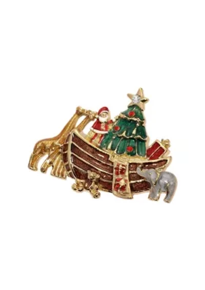 Gold Tone Multi Color Noah's Ark Brooch