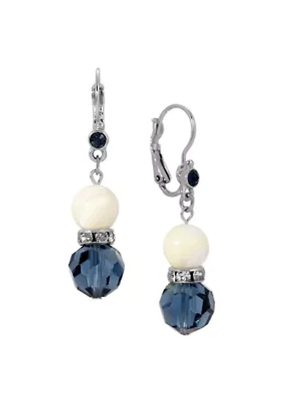Silver Tone Mother of Pearl & Blue Bead Drop Earring