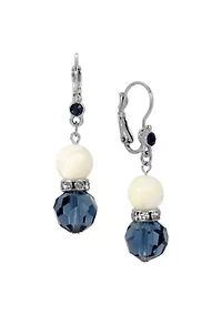 Silver Tone Mother of Pearl & Blue Bead Drop Earring