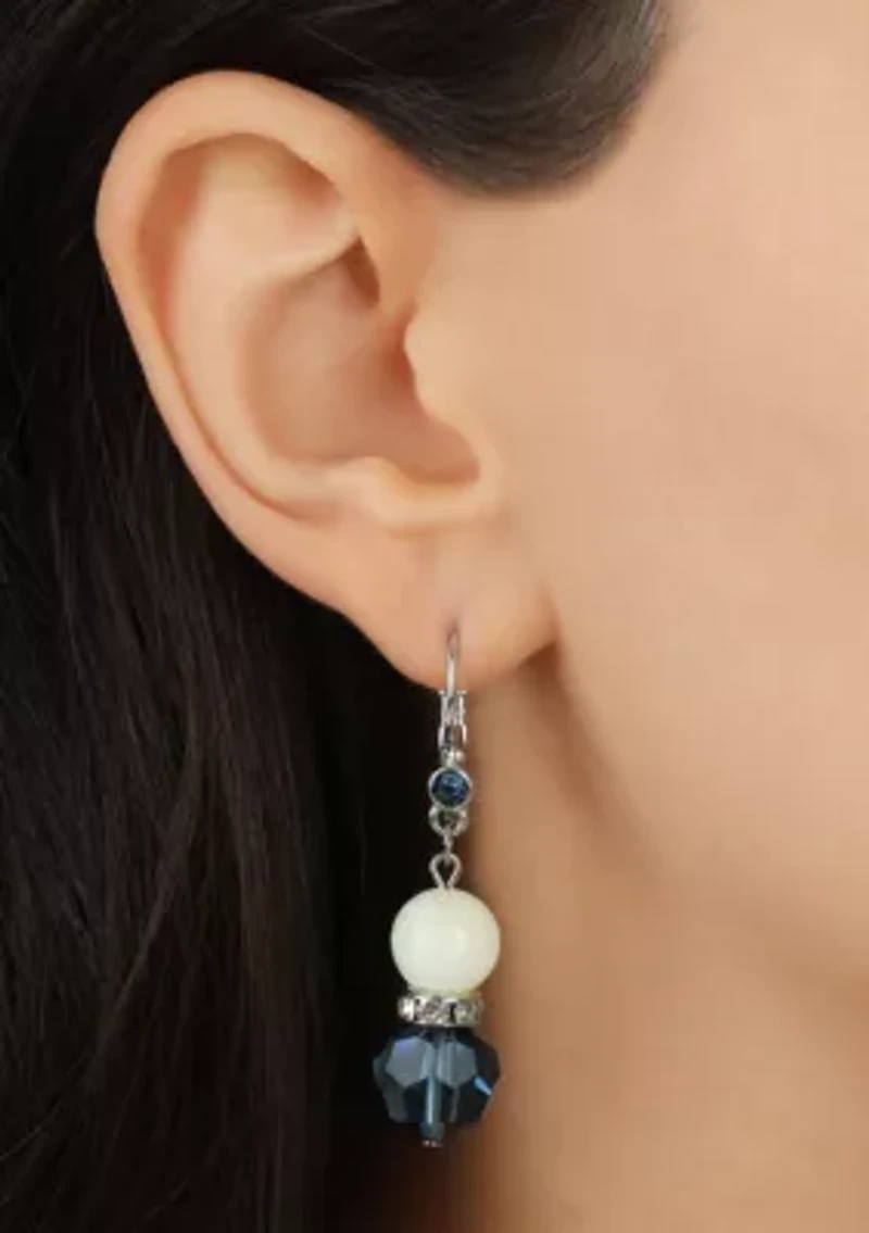 Silver Tone Mother of Pearl & Blue Bead Drop Earring