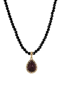 Purple Teardrop Black Bead Necklace 15"A