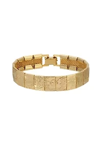 Gold Tone Floral Screen Bracelet 7.5"