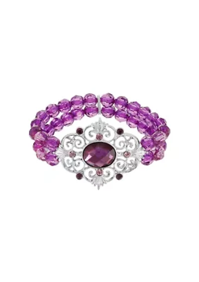 Silver-Tone Purple Stretch Bracelet