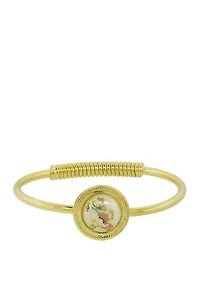 Gold Tone Flower Decal Pearl Hinge Bracelet