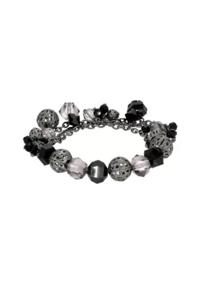Black-Tone Black Beaded Stretch Bracelet