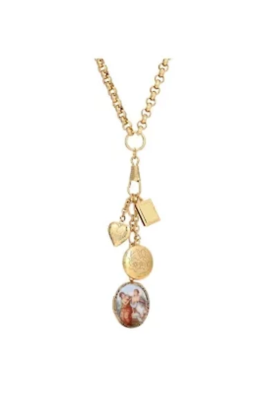 14k Gold Dipped Victorian Art Locket plus Book Heart  Lockets Necklace 28 Inch