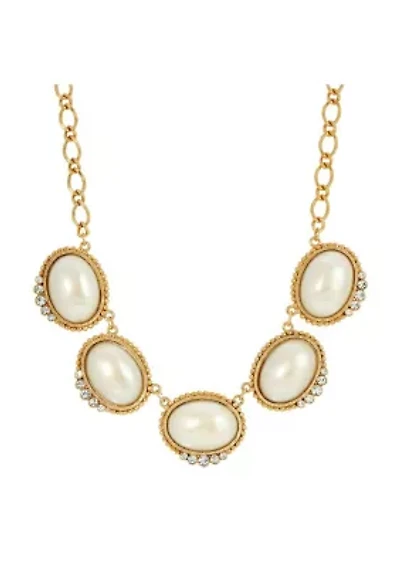 Gold Tone White Pearl  16" + 3" ADJ Necklace