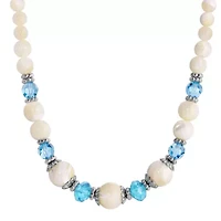 Silver Tone Aqua And Mother Of Pearl 15" + 3" ADJ Necklace