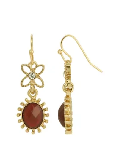 Gold Tone Carnelian And Crystal Earrings