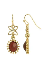 Gold Tone Carnelian And Crystal Earrings