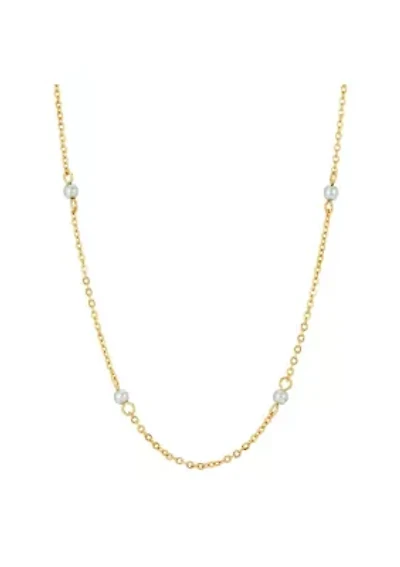 Gold Tone Grey Faux Pearl Chain Necklace 16"