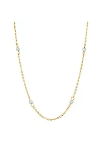 Gold Tone Grey Faux Pearl Chain Necklace 16"