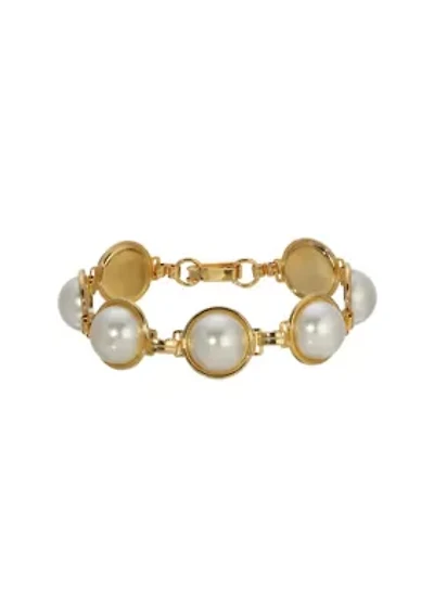 Gold Tone Multi Faux Pearl Link Bracelet