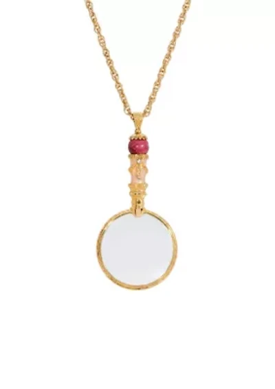 Gold Tone Pink Magnifier Necklace 30"