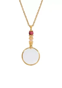 Gold Tone Pink Magnifier Necklace 30"