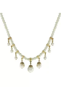 Gold Tone Pearl Chain With Graduated Drop Pearls Necklace 15 In. Adj.