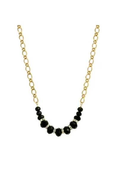 Gold Tone Black and Crystal Necklace 16 Adj