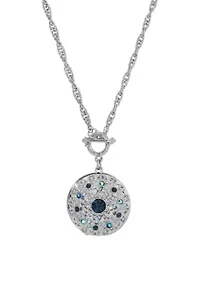 Silver Tone Rnd Blue Locket Necklace 28"