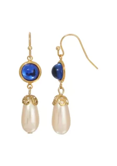 Goldtone Faux Pearl Color Drop Earrings