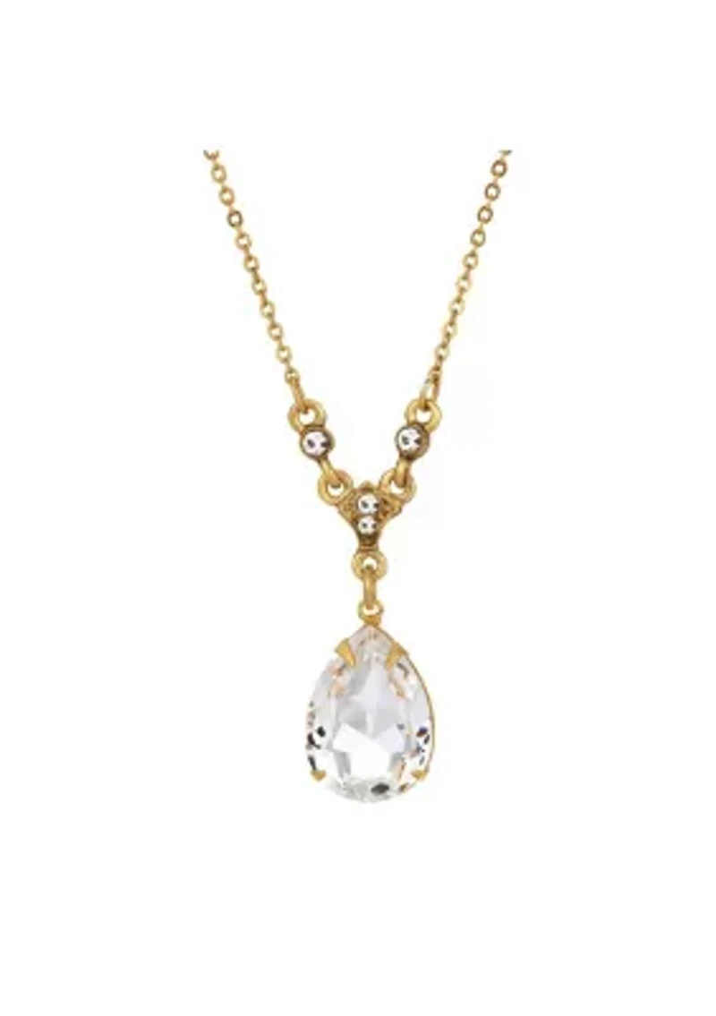 Gold Tone Drop Crystal 16"+3" ADJ Necklace