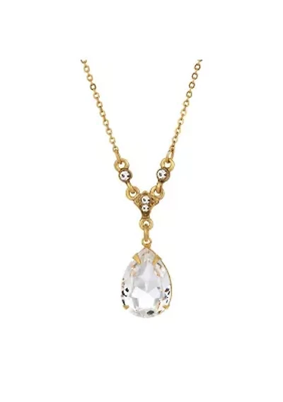 Gold Tone Drop Crystal 16"+3" ADJ Necklace