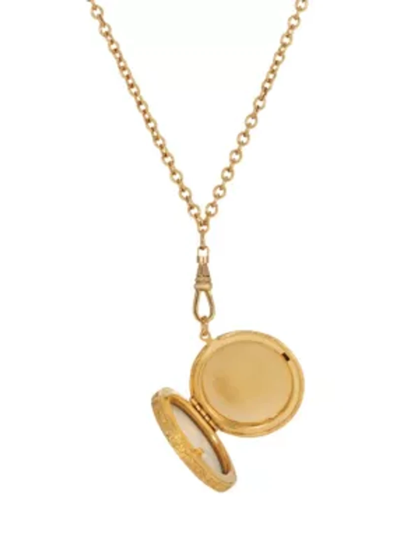 14K Gold Dipped Cameo Locket Pendant 28"