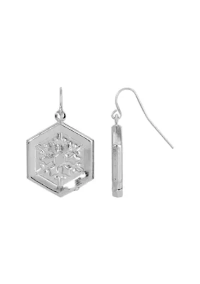Silver Tone Octagon Wire Drop Earring