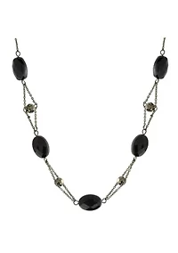 Black Tone Black Bead Strandage Necklace