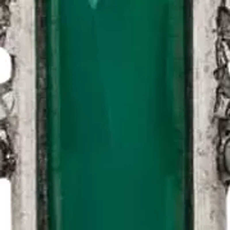 Pewter Silver Tone Green Cross 30" Necklace