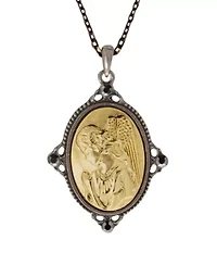 Black-Tone Guardian Angel Pendant Necklace 16" Adj.