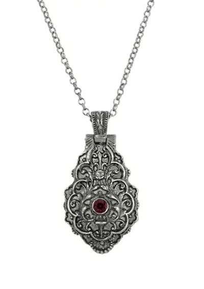 Pewter Red Enamel Cherub Locket Pendant Necklace - 28"