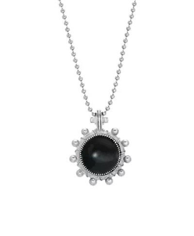 Pewter Round Black Enamel Cross and Lamp Necklace 23"
