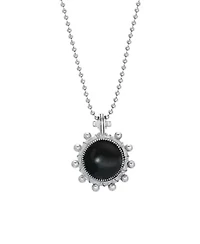 Pewter Round Black Enamel Cross and Lamp Necklace 23"