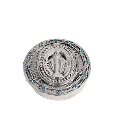 Silver Tone Blue Crystal Mary Trinket or Pill Box