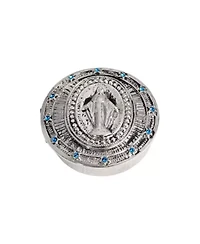 Silver Tone Blue Crystal Mary Trinket or Pill Box