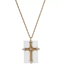 14K Gold Dipped White Quartz Crystal Cross Necklace 28"