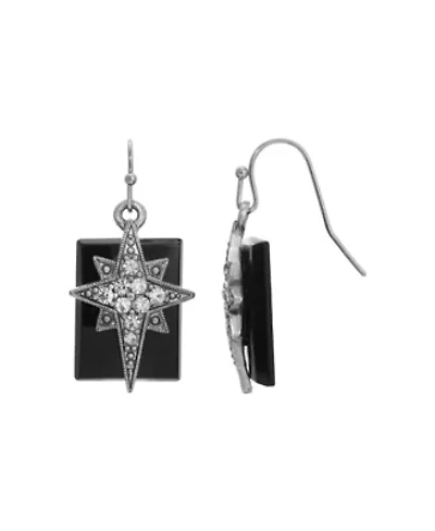 Pewter Crystal Star of Bethlehem Onyx Rectangle Earrings