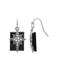 Pewter Crystal Star of Bethlehem Onyx Rectangle Earrings