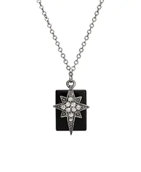 Pewter Crystal Star of Bethlehem Onyx Rectangle Necklace 16"