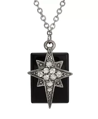 Pewter Crystal Star of Bethlehem Onyx Rectangle Necklace 16"