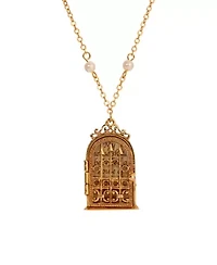 Gold Tone My Prayer House Locket Faux Pearl Necklace 24"