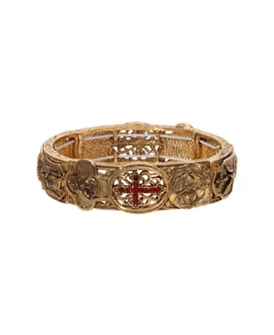 Gold Tone Red Cross Stretch Bracelet