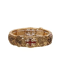 Gold Tone Red Cross Stretch Bracelet