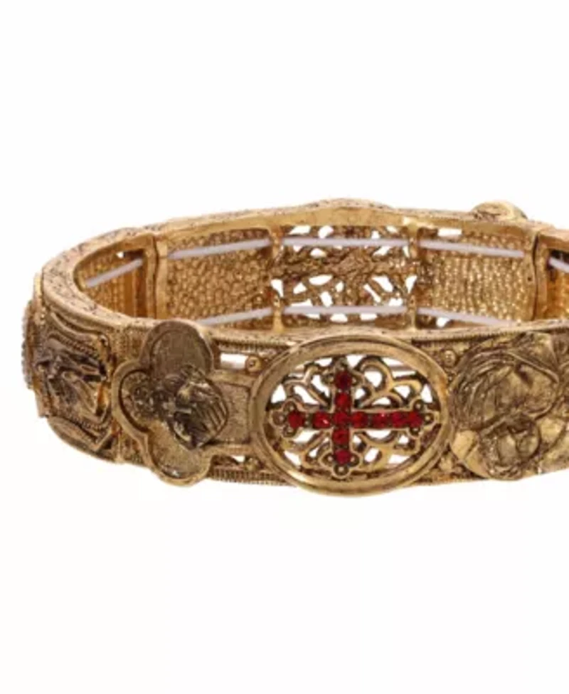 Gold Tone Red Cross Stretch Bracelet