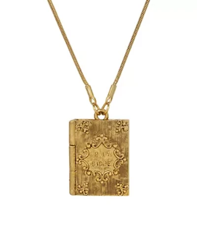 Gold Tone Psalm 23:4 Bible Locket Necklace 32"