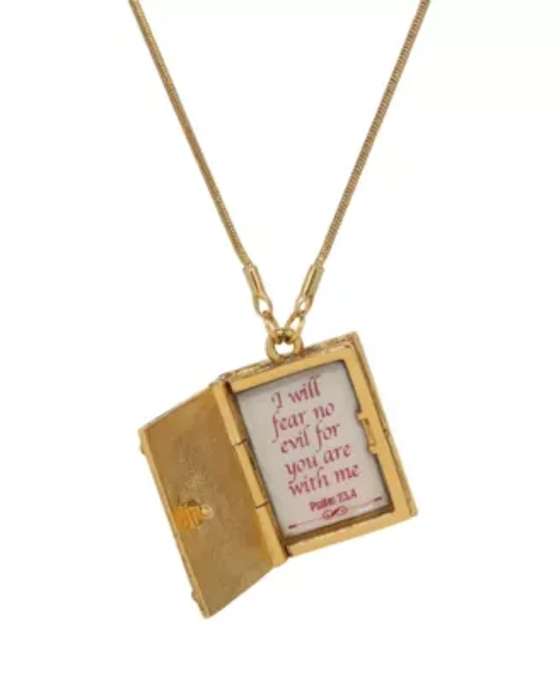 Gold Tone Psalm 23:4 Bible Locket Necklace 32"