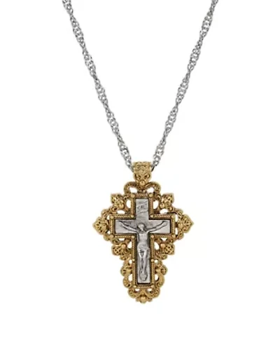 Two-Tone Filigree Crucifix Necklace 24"