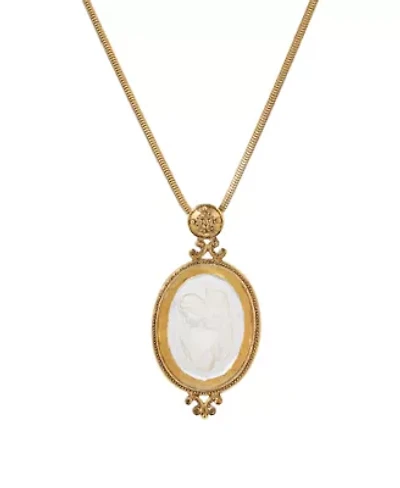 14K Gold Dipped Oval Glass Angel Intaglio Necklace 30"