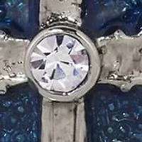 Silver Tone Blue Cross Locket Necklace 18"
